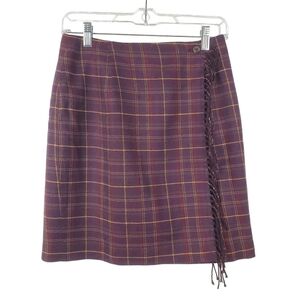 Vintage Wrap Skirt Size 26 Maroon Gold Plaid Charter‎ Club Academia Fringe 90s